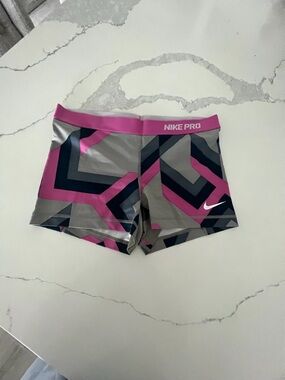 Nike Pro Light Gray Compression Shorts with Pink Waistband
